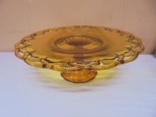 Vintage Amber Glass Colony Open Lace Edge Cake Stand