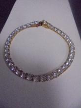 Beautiful 8in Ladies Gold Plated Sterling Silver Bracelet w/ Stones