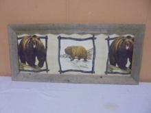 Wood Framed Painted Metal & Signed Bear Wall Art