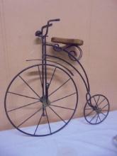 Metal Art Wood Seat High Wheel Bicycle Décor