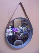 Round Decorative Wall Mirror w/ Strap Hanger