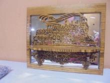Beautiful Handmade Solid Oak Mirrored Wall Shelf w/ Locommotive & Tender