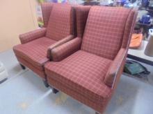 2 Matched Plaid  Upholstered Wingback Chairs