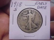 1918 S Mint Silver Walking Liberty Half Dollar