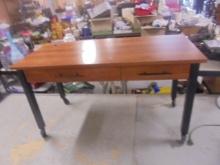 2 Drawer Wooden Steel Leg Rolling Desk/Work Station