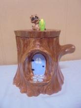 Vintage Ceramic Tree Cookie Jar w/ Racoon