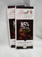 2 Lindt Excellence Collection 3.5oz Bars- 85% Cocoa Dark Choc.