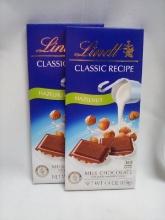 2 Lindt Classic Recipe 4.4oz Bars- Milk Choc. With Hazelnuts