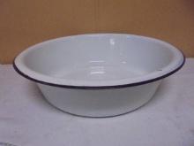 Vintage White & Black Porcelain Over Steel Wash Pan