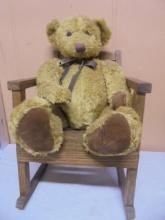 Vintage Small Oak Rocking Chair w/ Large Teddy Bear