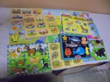 Large Group of Wooden Children's Puzzles