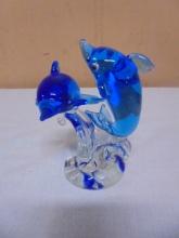 Beautiful Art Glass Double Dolphin Figurine