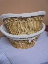 2 Large Wicker Baskets w/ Cloth Linens