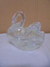 Beautiful Iridescent Glass Swan Trinket/ Candy DIsh