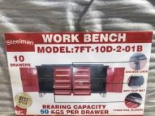 UNUSED 7FT Red Work Bench w/ 10 Drawers