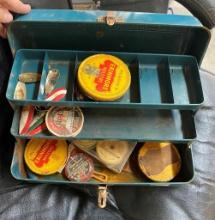 OLD TACKLE BOX WITH ASSORTED ITEMS