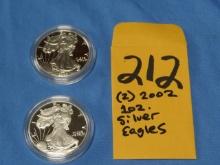 (2) 2002 American Silver Eagle Coins