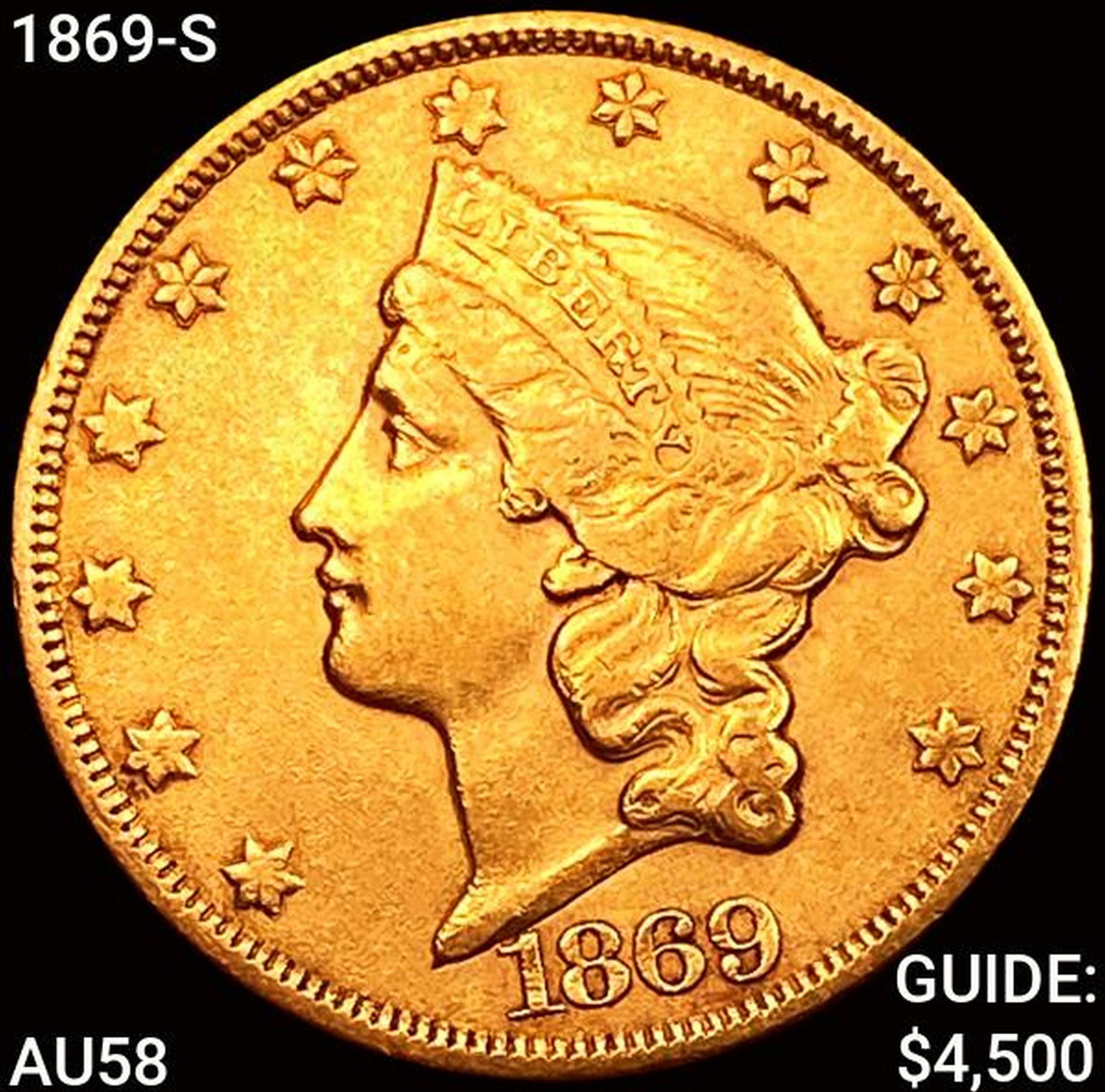 1869-S $20 Gold Double Eagle CHOICE AU