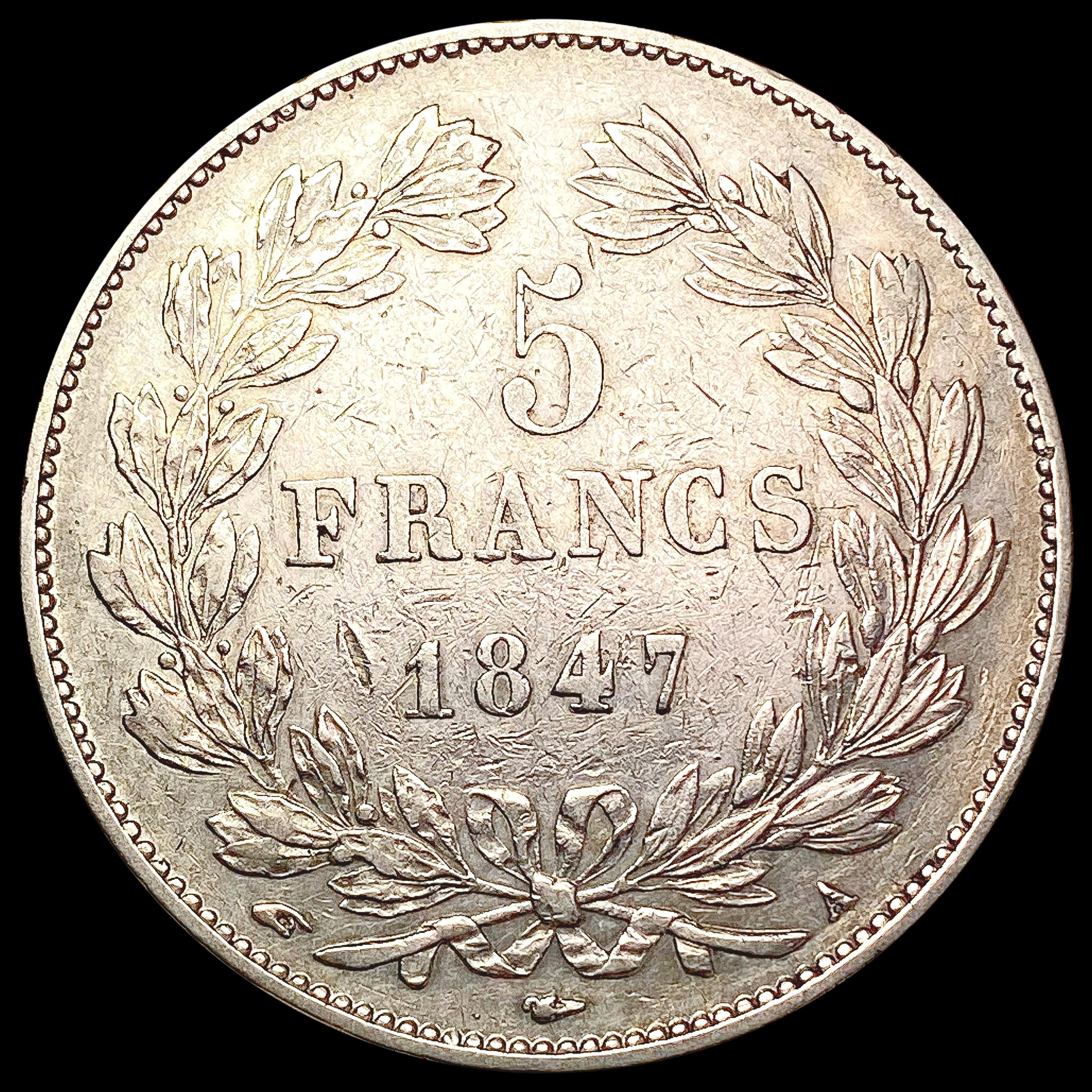 1847 France Silver 5 Francs NEARLY UNCIRCULATED