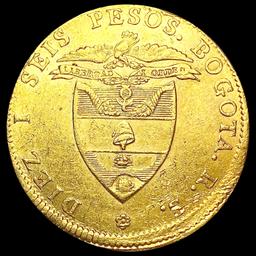 1846 Colombia .7596oz Gold 16 Pesos NEARLY UNCIRCU