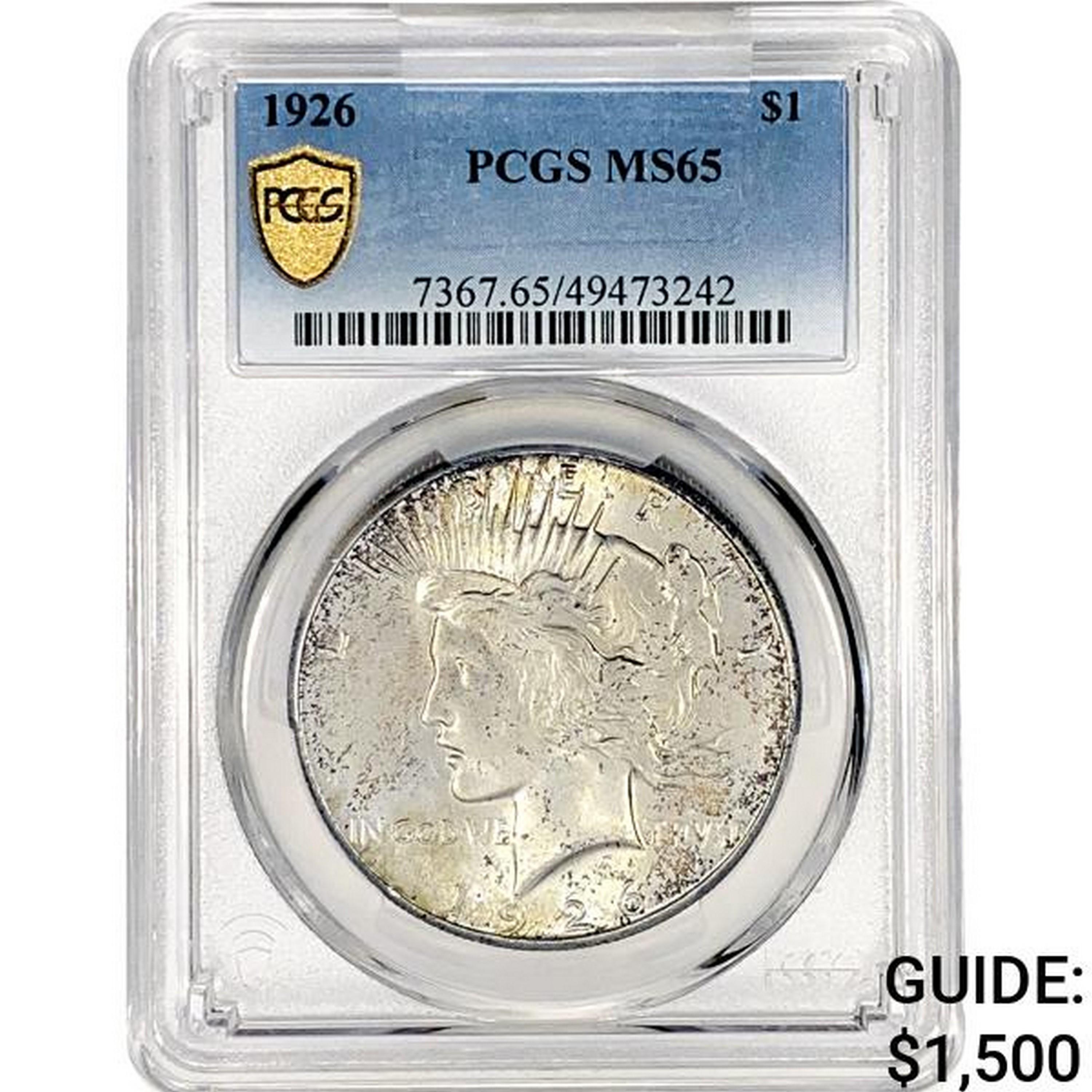 1926 Silver Peace Dollar PCGS MS65