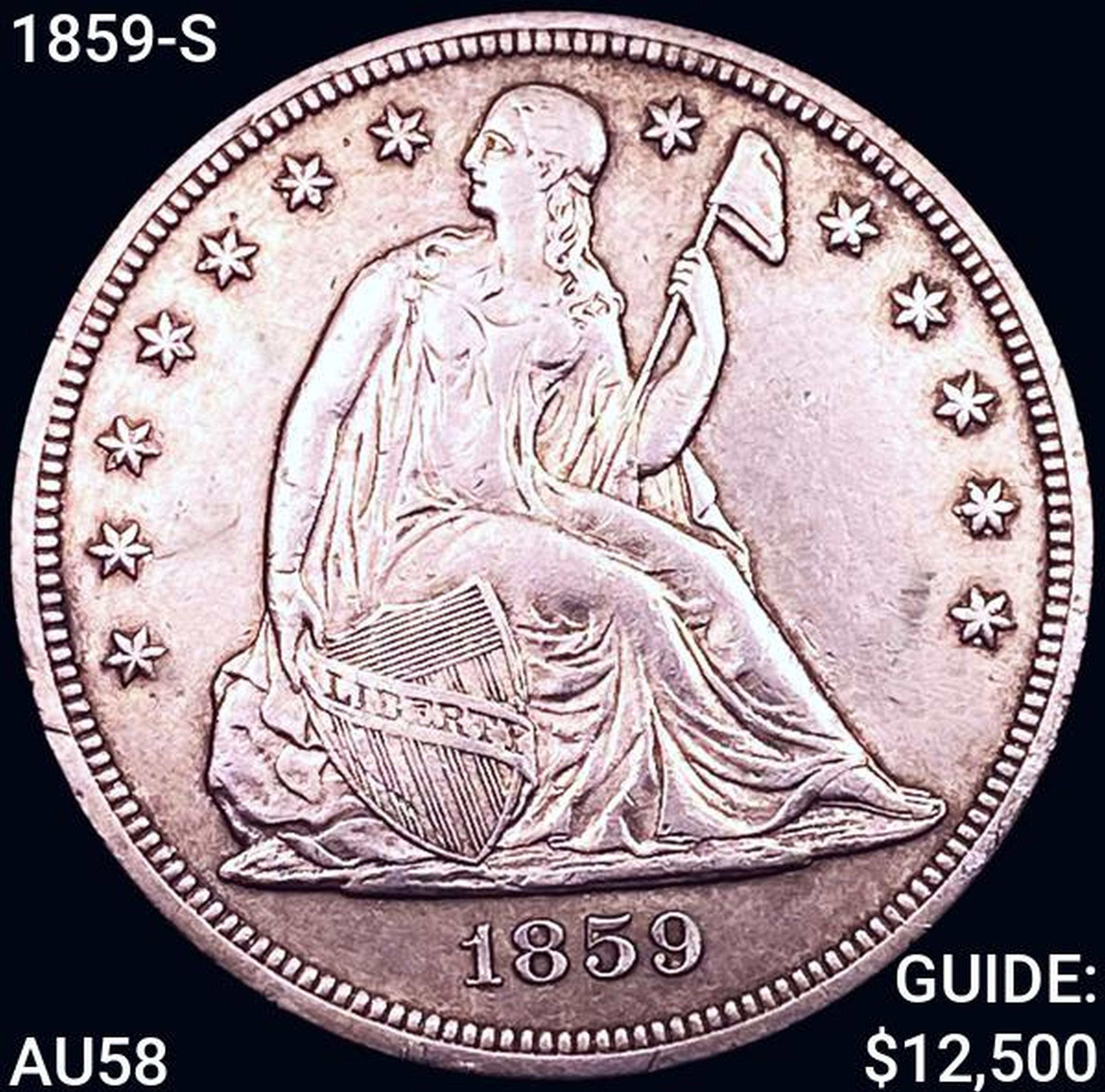 1859-S Seated Liberty Dollar CHOICE AU