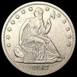 1867 Seated Liberty Half Dollar CLOSELY UNCIRCULAT