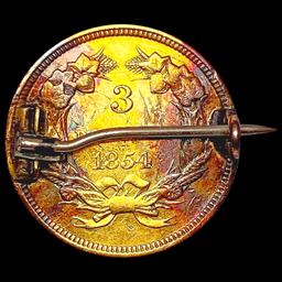1854 $3 Gold Piece w/ Gold Bezel HIGH GRADE