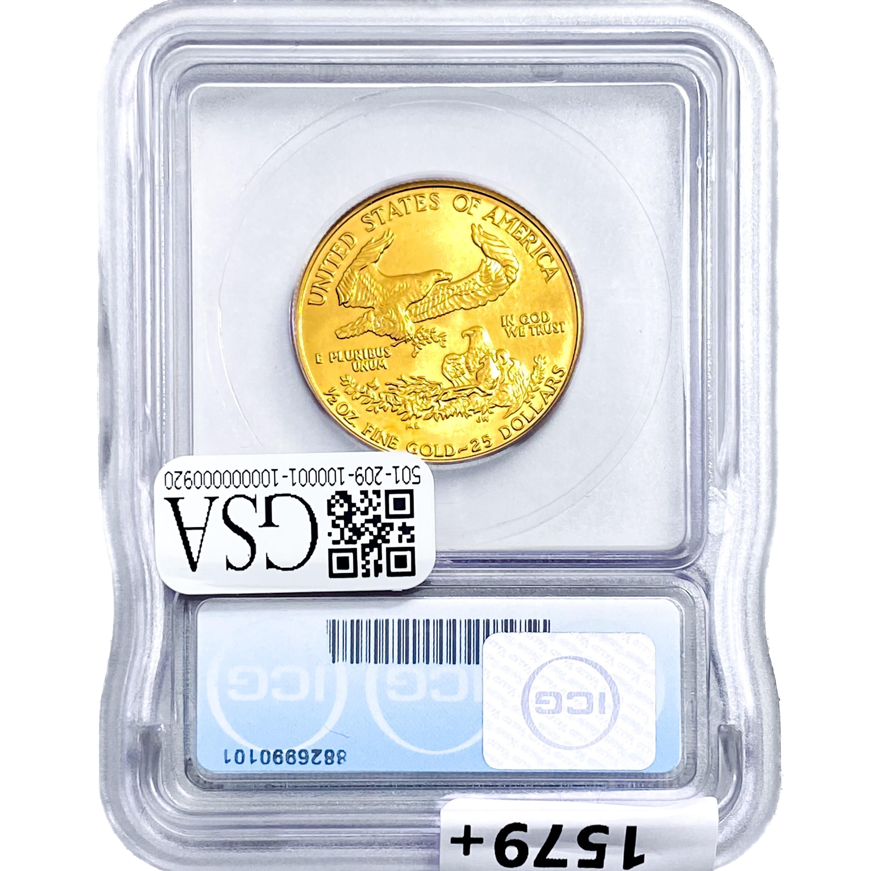 1992 US 1/2oz Gold $25 Eagle ICG MS69