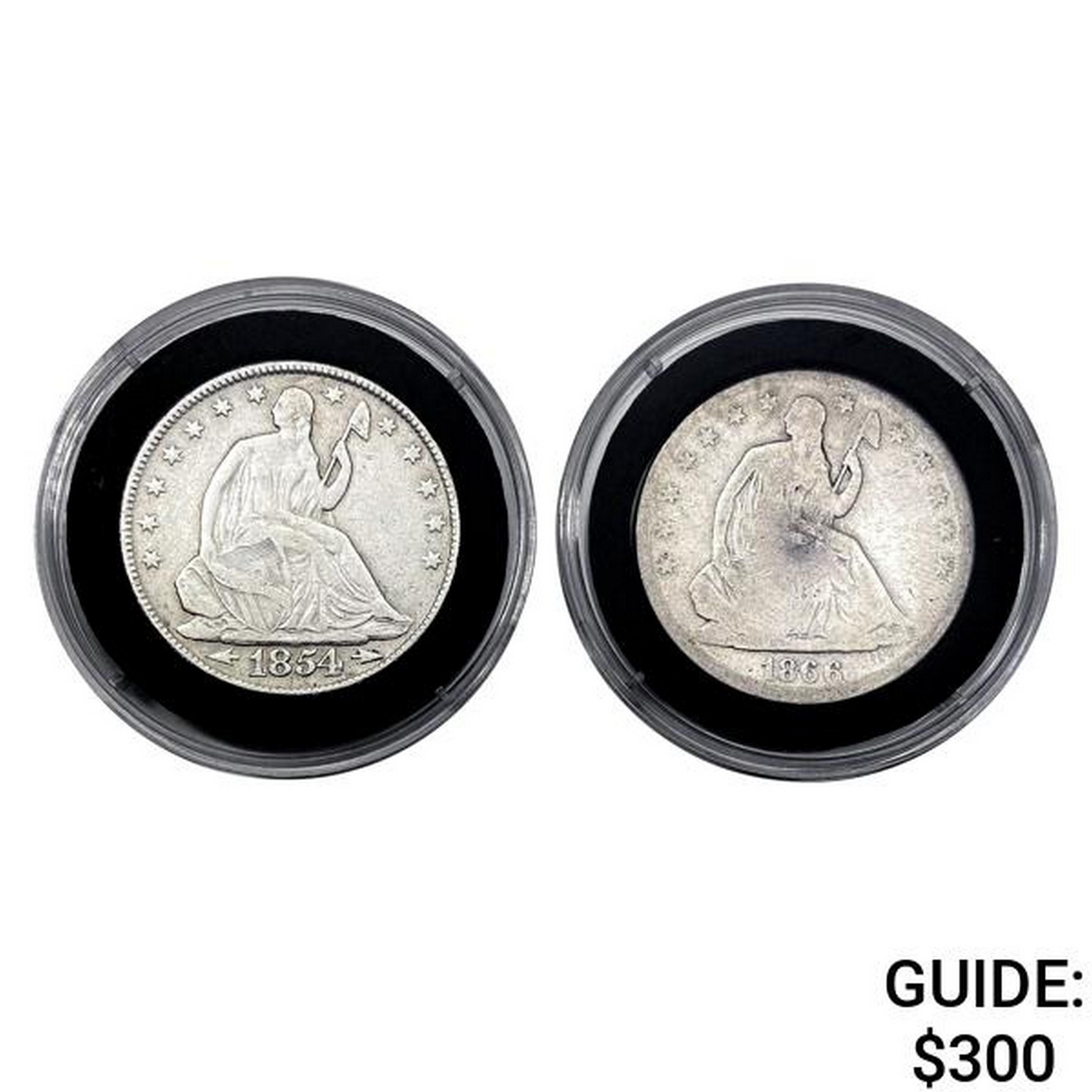 1854, 1866 Pair of Seated Liberty Half Dollars [2