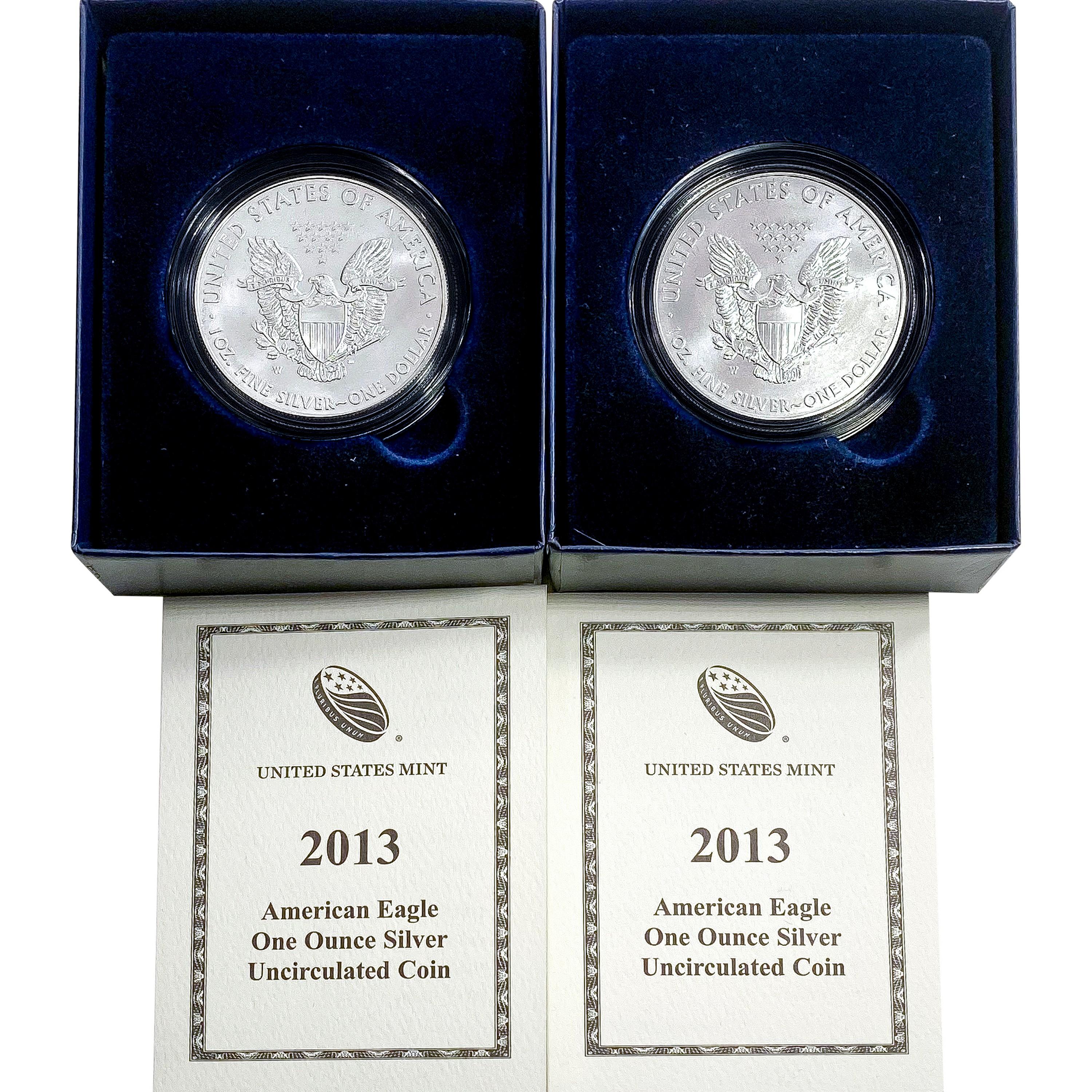 2013 US 1oz Silver Eagle UNC Coins [2 Coins]