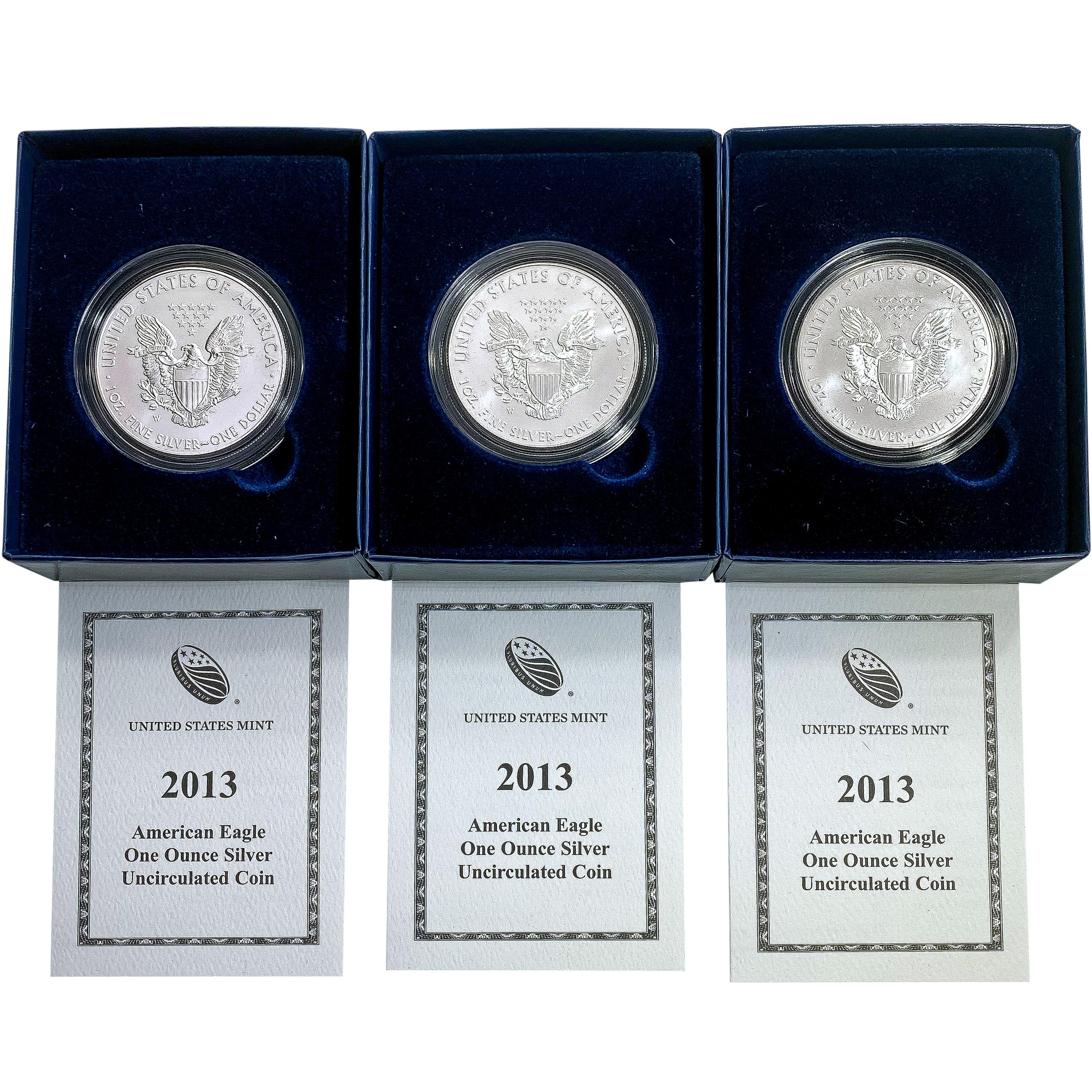 2013 US 1oz Silver Eagle UNC Coins [3 Coins]
