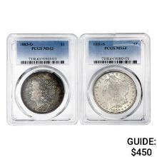 1880&1883 [2] Morgan Silver Dollar PCGS MS63/64