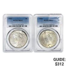 1924-1925 [2] Silver Peace Dollar PCGS MS63