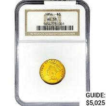 1854 $3 Gold Piece NGC AU58