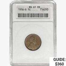 1916-S Wheat Cent ANACS MS61 RB