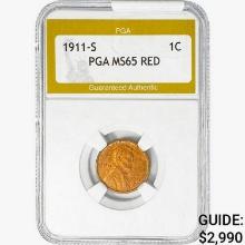 1911-S Wheat Cent PGA MS65 RED