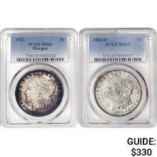 [2] 1883&1921 Morgan Silver Dollar PCGS MS63
