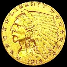 1914-D $3 Gold Piece CLOSELY UNCIRCULATED