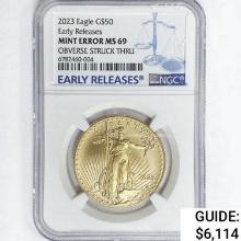 2023 $50 1oz AGE NGC MS69 Obv Struck Thru