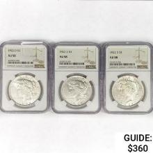 [3] 1922-D Peace Silver Dollars NGC AU58