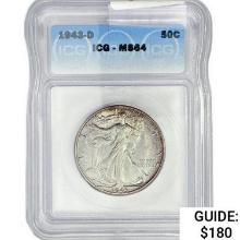 1943-D Walking Liberty Half Dollar ICG MS64