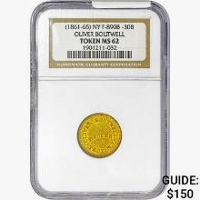 1861-65 NY Token F-890B-30B NGC MS62 Oliver Boutwe