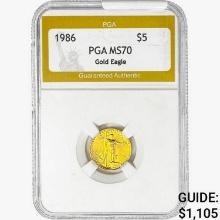 1986 $5 1/10oz Gold Eagle PGA MS70