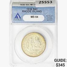 1936 Rhode Island Half Dollar ANACS MS64