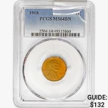 1918 Wheat Cent PCGS MS64 BN