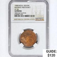 1808 India Madras Presidency 10Cash NGC Genuine