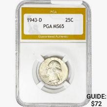 1943-D Washington Silver Quarter PGA MS65