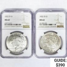 [2] 1922-D Silver Peace Dollar NGC MS62