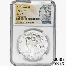 2021 Silver Peace Dollar NGC MS70 High Relief